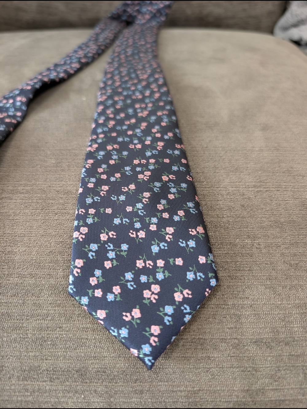 Life/After/Denim Men’s Floral Tie Navy Blue Pink Slim Necktie